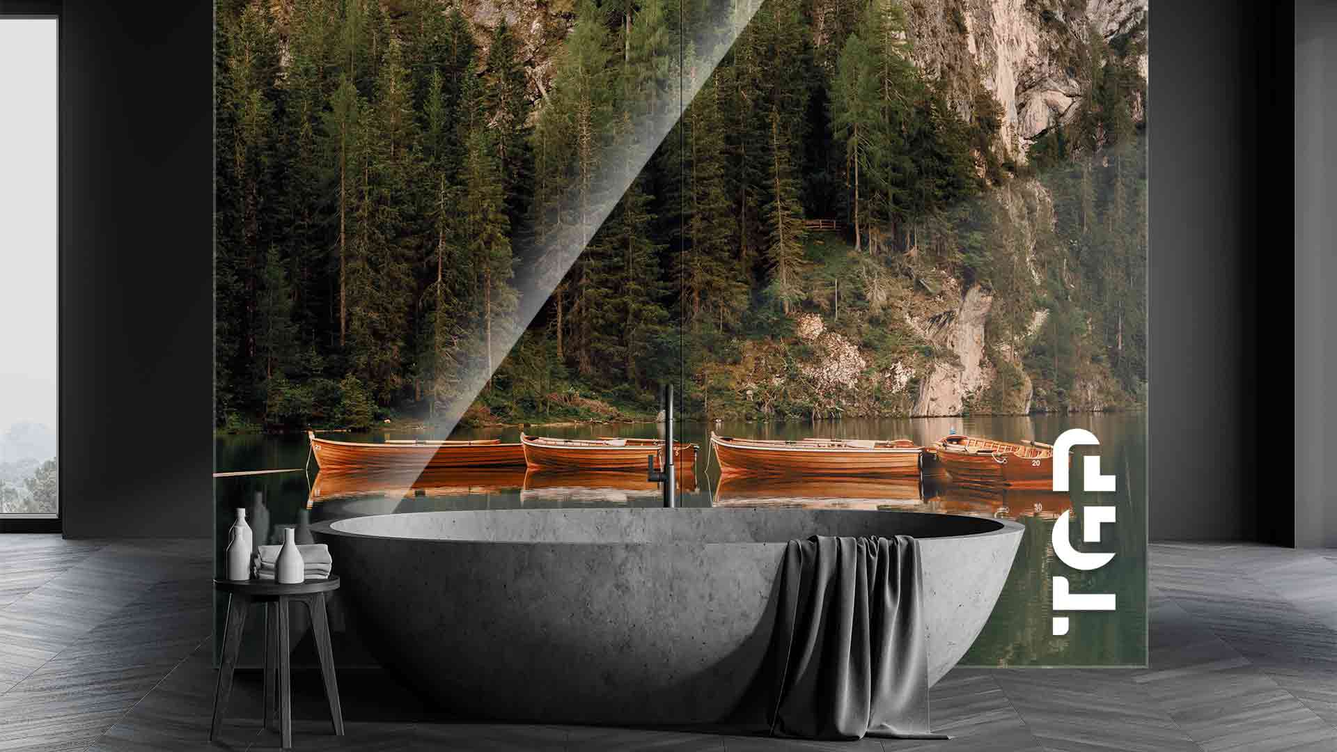 FRT003 placare perete sticla printata baie