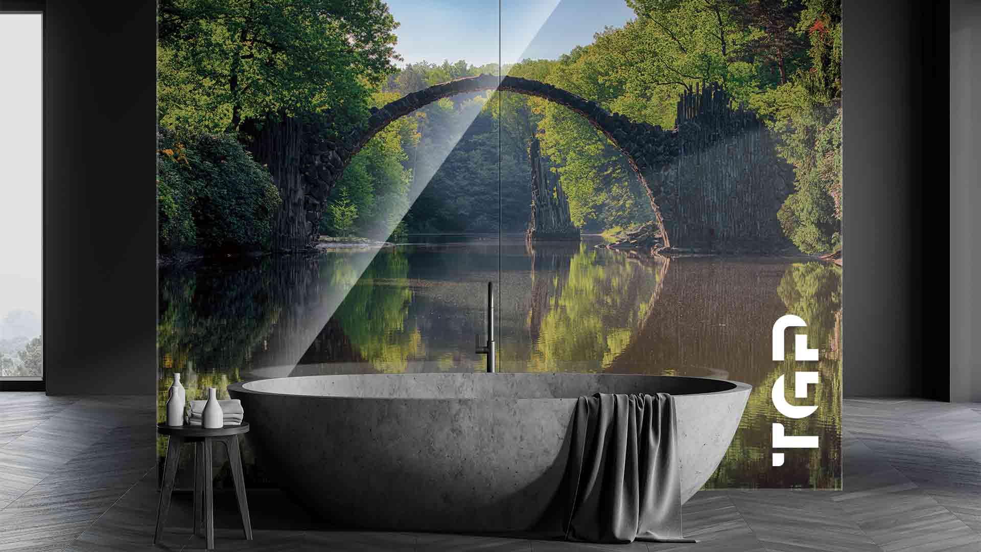 FRT004 placare perete sticla printata baie