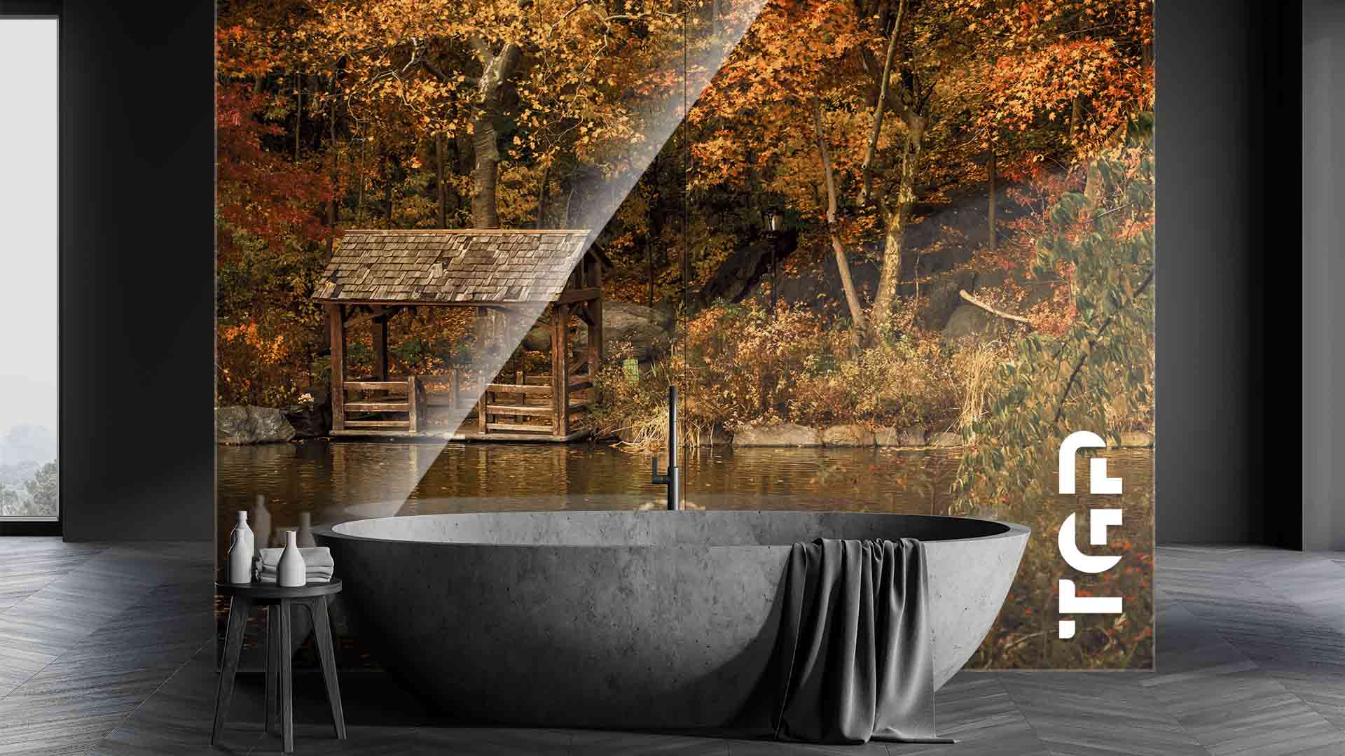 FRT014 placare perete sticla printata baie