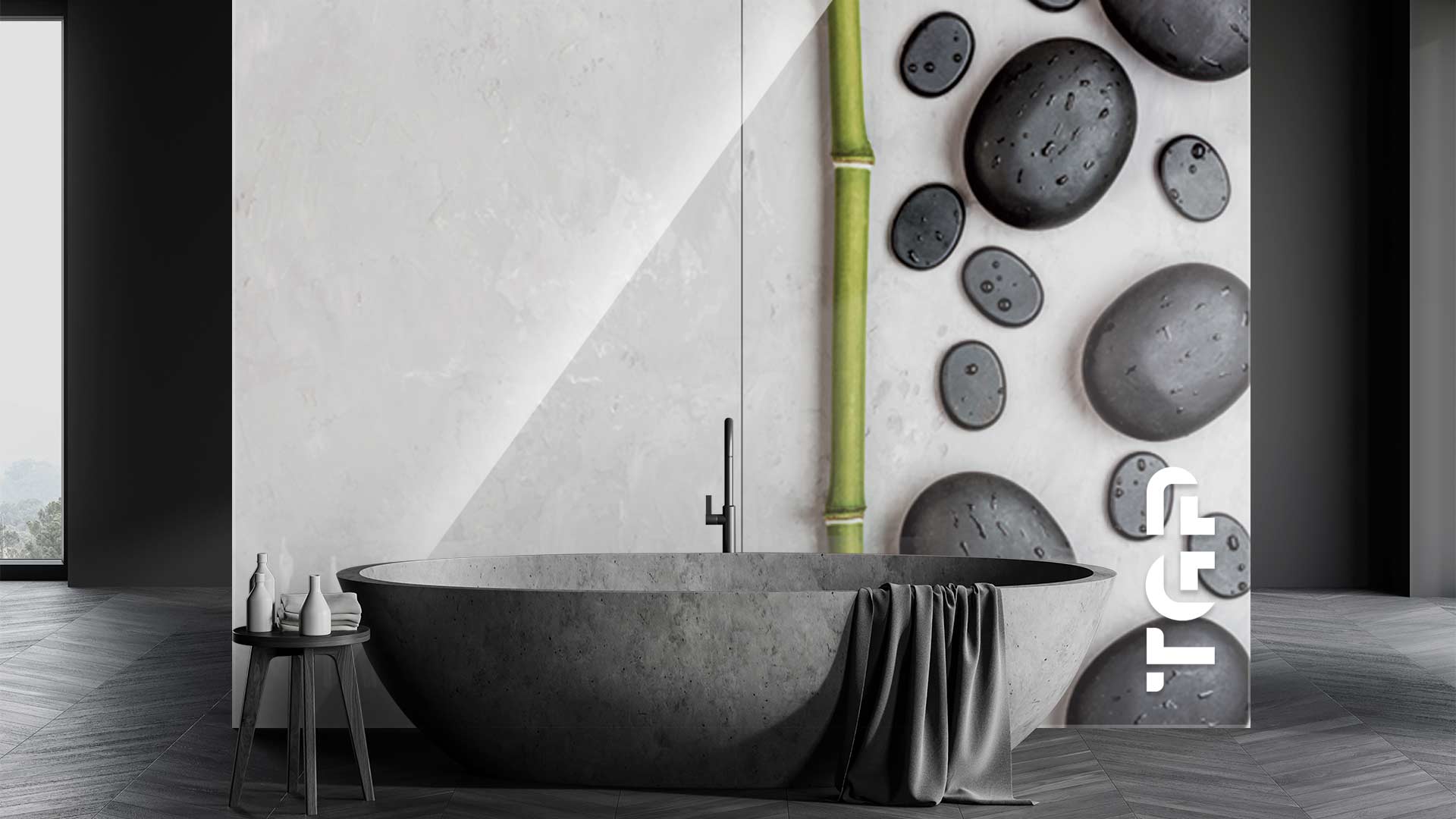 ZEN007 placare perete sticlă printată baie